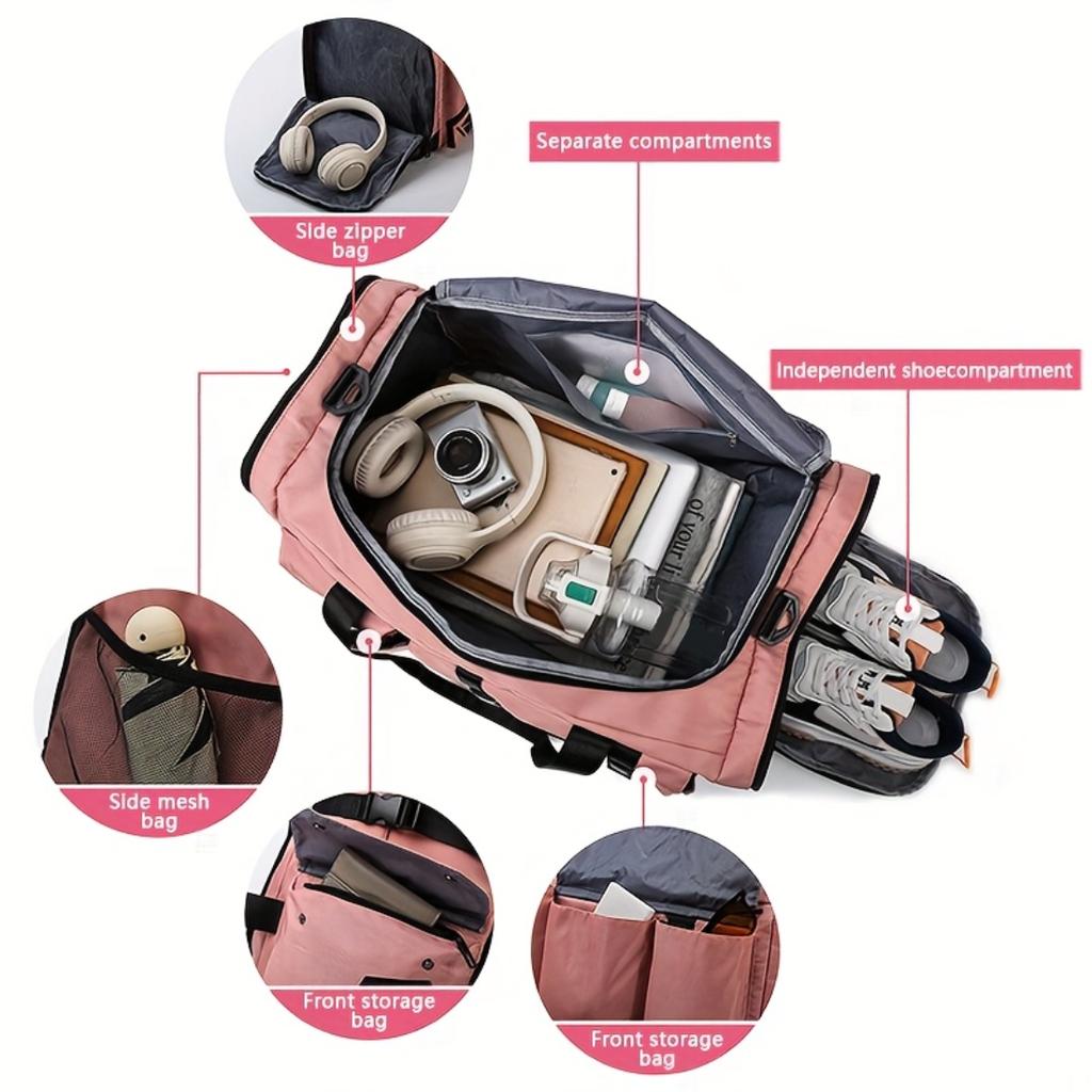 Zaino da viaggio unisex espandibile con spazio nascosto, tracolla a tracolla staccabile, scomparto separato per scarpe e tasche multiple per lavoro e palestra