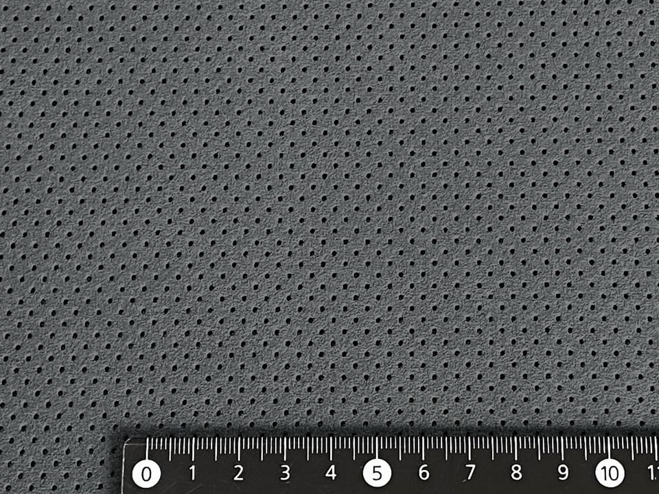 Premium Artificial Made In Japan Gray Perforated with Black Lining and Small Hole 135 X 44 Cm Suede-like Fabric, Leather, [Dark Spacing]