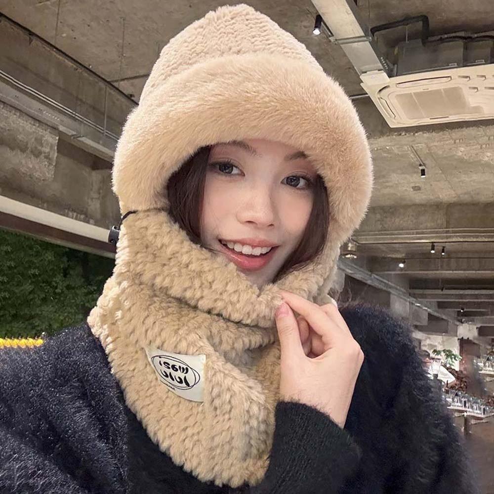 Plush Winter Integrated Scarf Cap Soft Cold Proof Scarf Versatile Pullover Mask Cap  Anti-cold