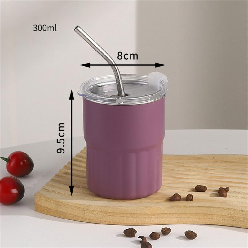 2pcs 304 Stainless Steel Cups Stackable Metal Cold Water Glasses Double Walled Drinking Cup with Straw and Lid