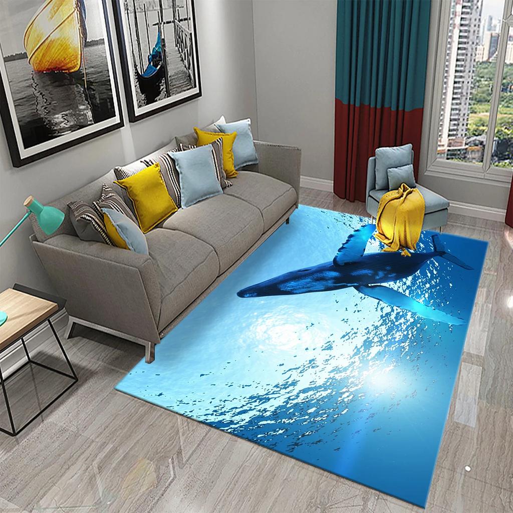 3D Cartoon Whale Carpet Large Rug for Living Room Bedroom Decor Floor Rugs Bathroom Kitchen Entrance Door Non-slip Mat Area Rug