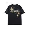 American Street Style Floral Wreath Embroidered Short Sleeve T-Shirt for Men and Women Summer Loose Heavyweight Loose Trendy Brand Half Sleeve