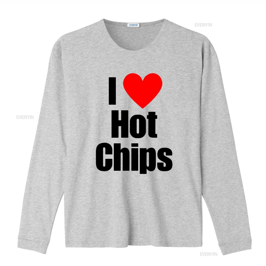 I Love Hot Chips T Shirt Heart Perfect for Chip Lovers vintage Washed Versatile Soft homme fashion Casual Stretched Stylish