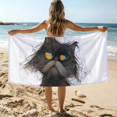 Whimsical Cat Art Towel Beach Towel Oversized Quick Dry Towel Absorbent Soft Swim BeachTowels for Men Women