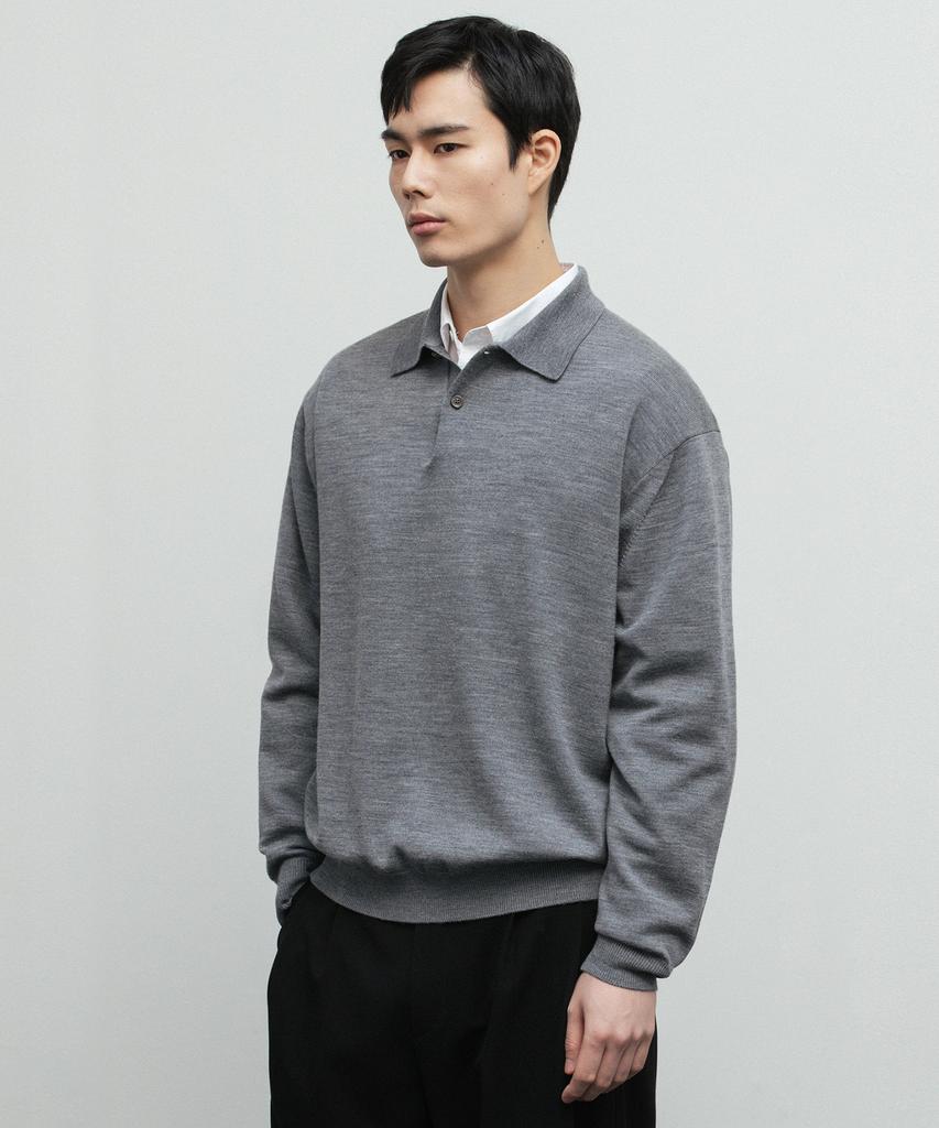 BLANKROOM Polo Knit_Melange Gray
