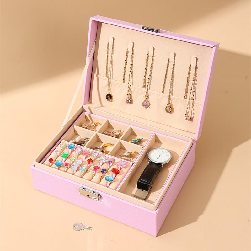Double-layer PU leather jewelry storage box Large capacity jewelry box Earrings Necklace storage box Bracelet box