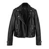 Women Jacket Faux Leather Smooth Surface Turn-down Collar Zip-up Zipper And Rivet Decor