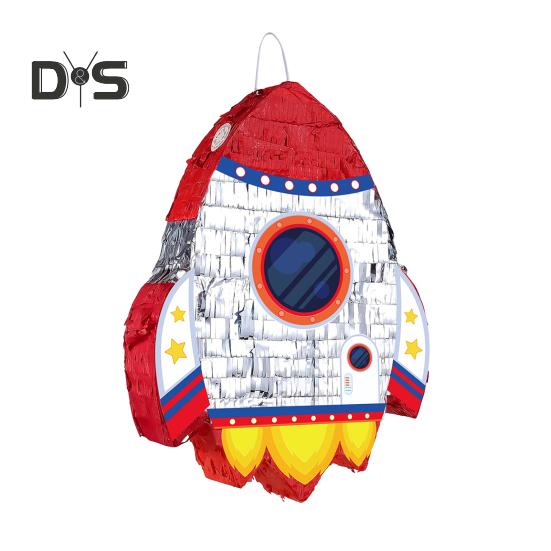 Pull String Rocket Ship Pinata Rocket Pinatas with Blindfold Bat Stick Confetti for Kids Space Themed Birthday Party Supplies