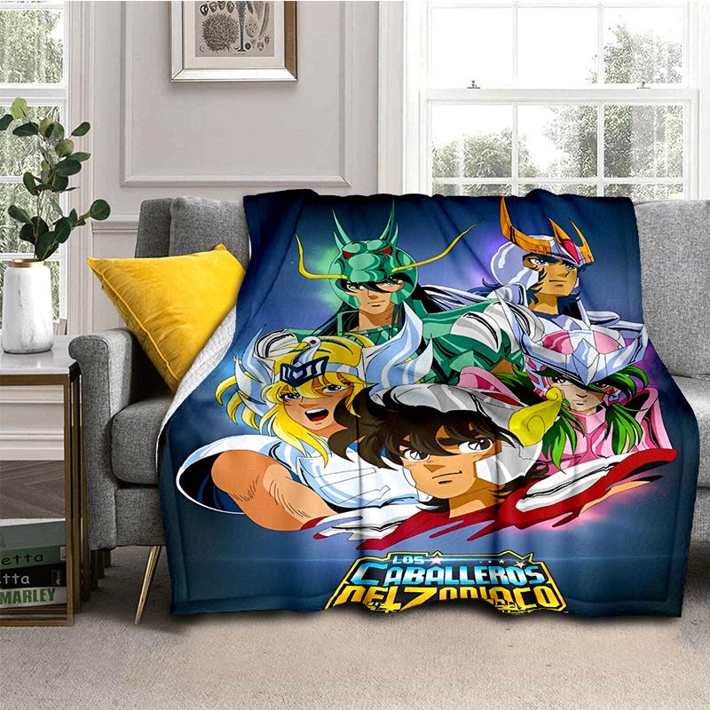 Cartoon Anime Saint-Seiya Glod Throws Blanket Kids Super Soft Blankt for Sofa Travel Couch Picnic Flannel Blanket Birthday Gift