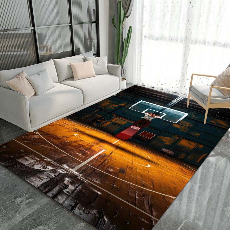 Artistic Basketball & Court Area Rug, for Living Room, Bedroom, Office, Balcony Decor Mat