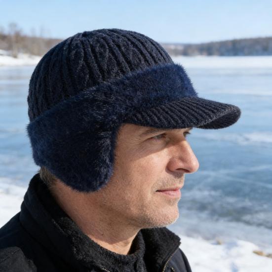 Men Hat Moisture-Wicking Breathable Warm Hat with Fleece Lining Solid Color Ear Protection Knitting Hat