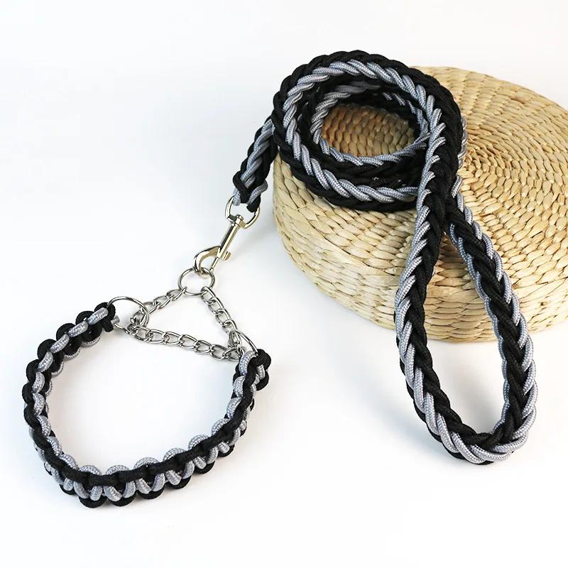 130cm Super Strong Coarse Nylon Dog Leash Army Green Canvas Double Row Adjustable Dogs Collars For Medium Large Dogs Leashes Set