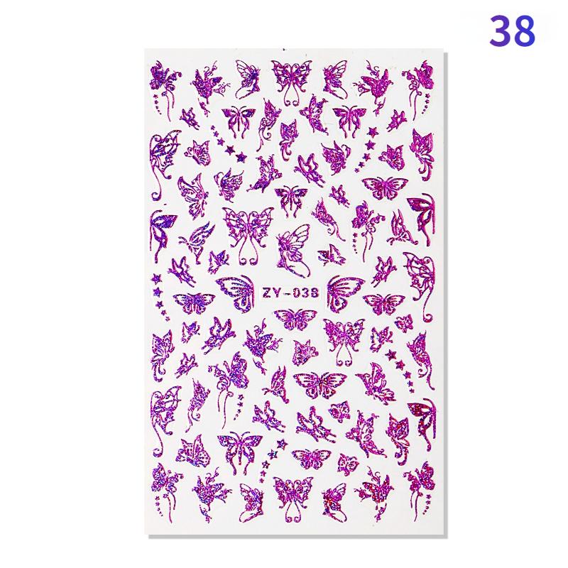 4Sheets Holographic 3D Butterfly Nail Art Stickers Adhesive Sliders Colorful DIY Golden Nail Transfer Decals Foils Wraps Decorations