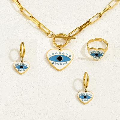 Fashion Commuter Love Design Necklace Earrings Bracelet Niche Devil's Eye Oil Drip Ring Versatile Jewelry Set