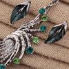 Retro Tibetan Leaf Peacock Crystal Rhinestone Drop Earrings Short Necklace Set