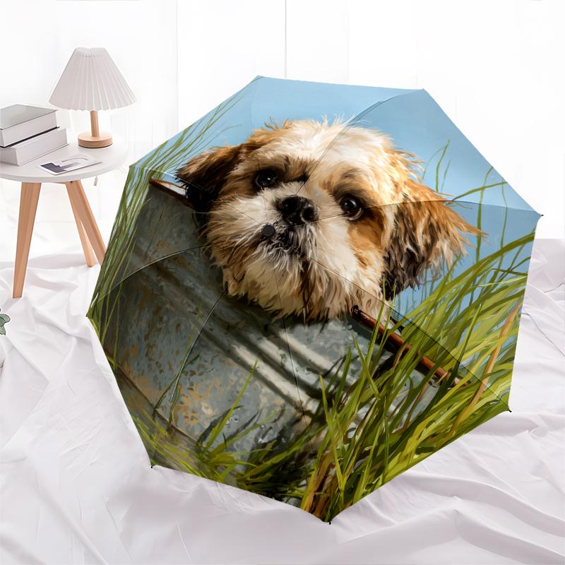 Shih Tzu pattern, automatic folding umbrella, portable and foldable design, 8 ribs, a Christmas or birthday gift.