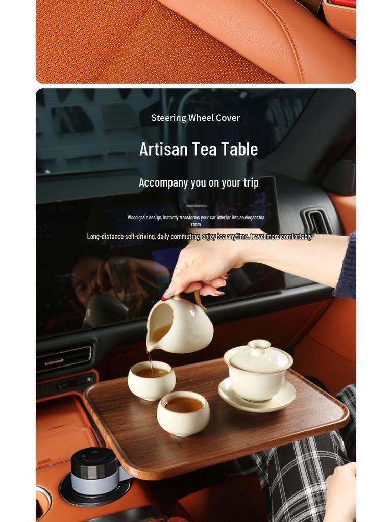L6F: Versatile Solid Wood Table for Luxeed Cars, Perfect for Tea Brewing and Office Use