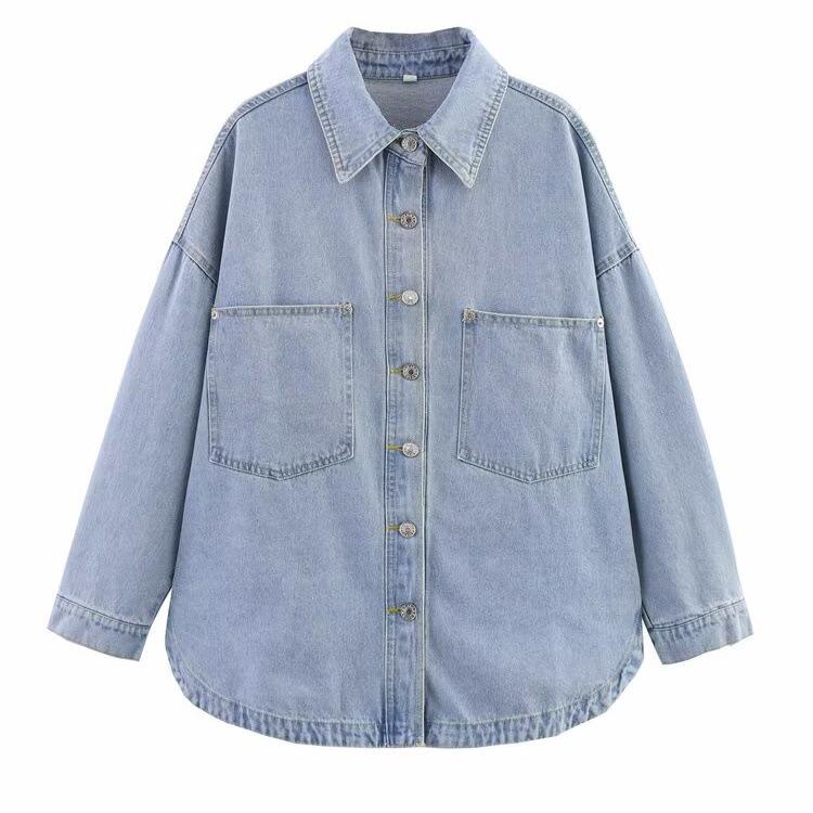 

2025 Summer Retro European & American Loose Fit Denim Shirt Jacket M
