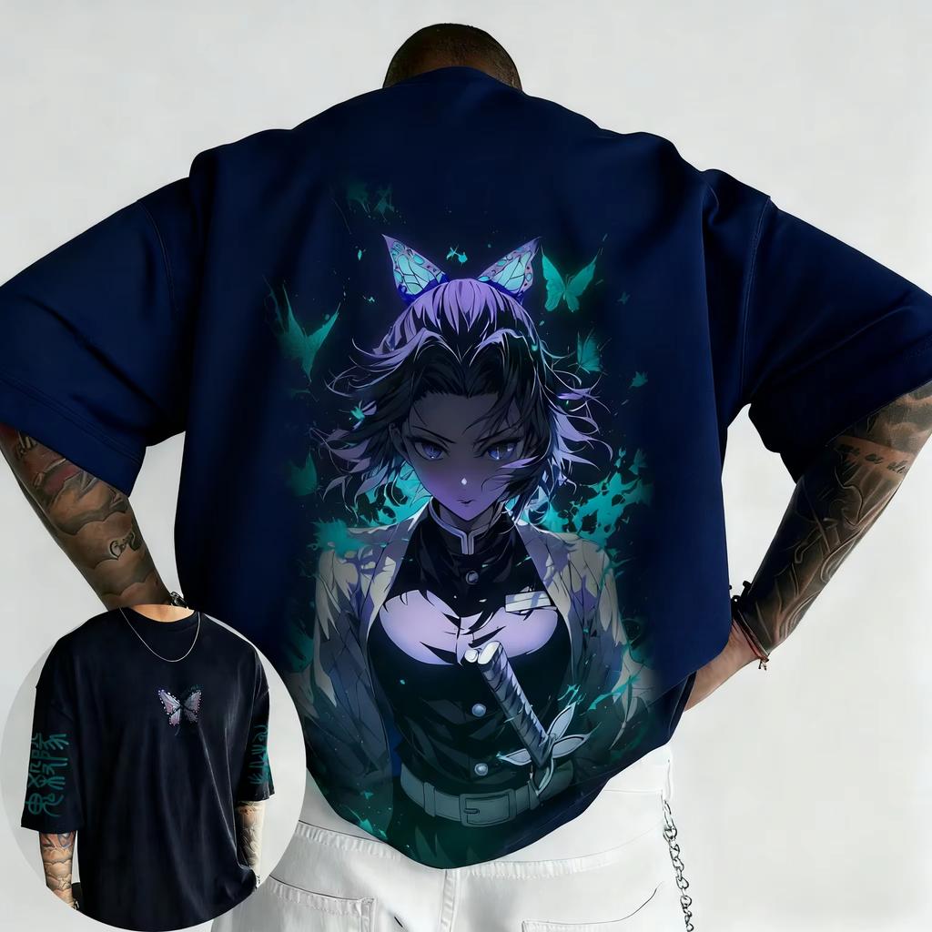 Oversized Demon Slayer Anime Printed Men and Women Tshirt Couple Street Fashion Casual Parent Child Top Summer Harajuku Y2K
