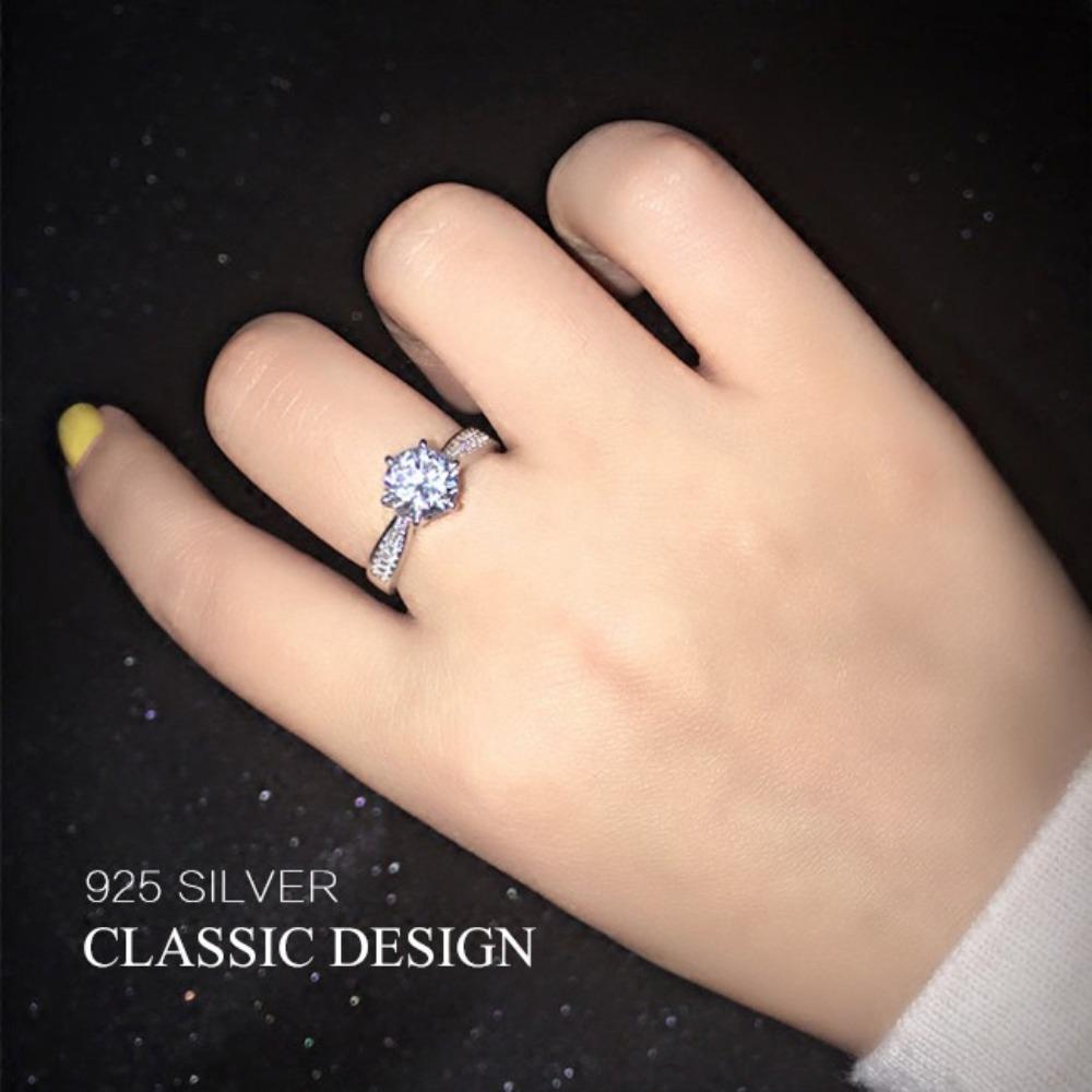 Classic Six Prong Ring White Gold Plated Zirconia Women Ring Luxury European Style Jewelry