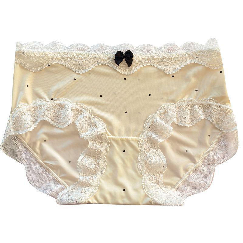 Women's French Polka Dot Lace Trim Breathable Ice Silk Panties