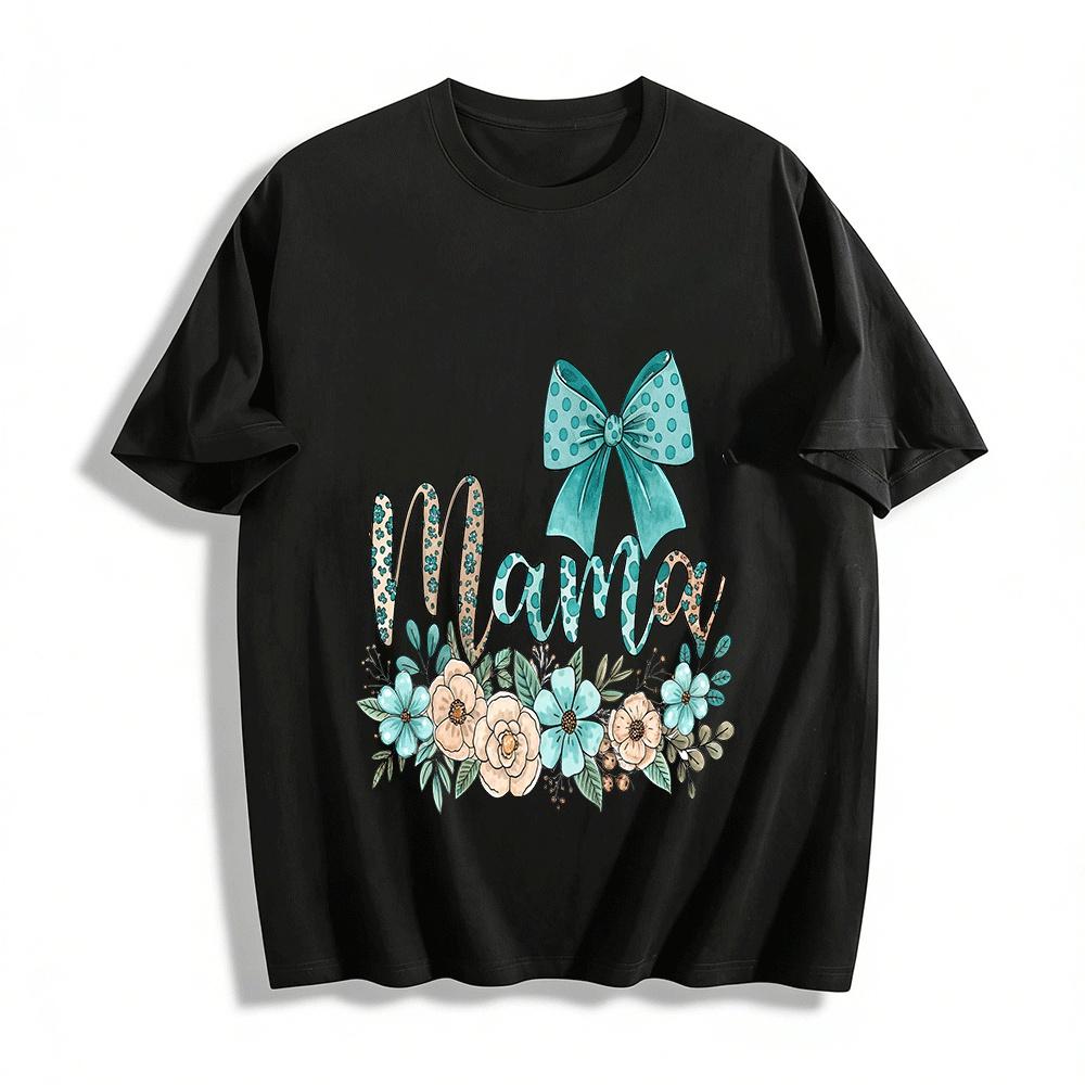 Vintage Floral Bow Mama Print Casual Comfort Women s T-Shirt Pure cotton T-shirt XXS
