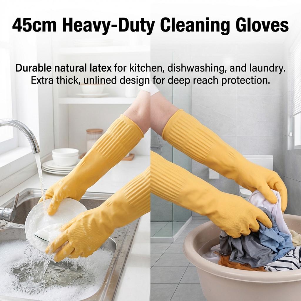 Long Rubber Gloves for Kitchen Cleaning Dishwashing Laundry Durable Latex Flocking Warm Thickened