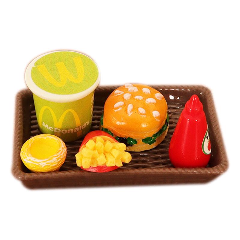 Miniature Dollhouse Food Set: Burger, Cola, Fries, Egg Tart & Plate