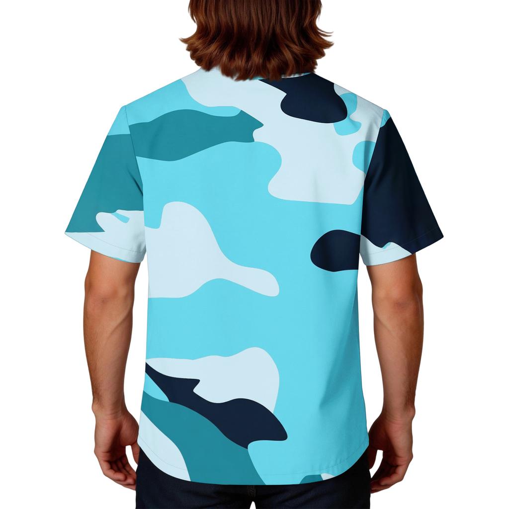 Mens Short Sleeve V Neck Scrub Top Camouflage Printed Pullover Uniform Shirt with Chest Pocket for