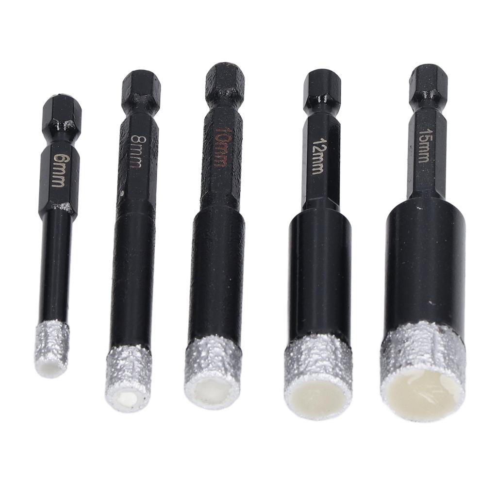 5PcsSet Diamond Hole Saw Hex Shank Granite Holes Opener for Ceramic Tiles Marble 6 8 10 12 15mm