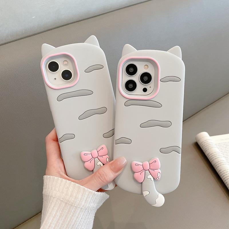 Custodia protettiva in silicone morbido 3D a forma di gatto per iPhone 16 Pro Max 17 Air 15 14 13 12 11 15 Plus Cover Posteriore