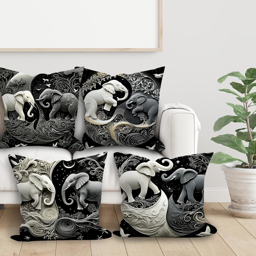 4-piece Modern Elephant Decorative Pillowcase Set, Modern Style with Zipper Closure, Perfect for Sofa, Living Room, and Bedroom
