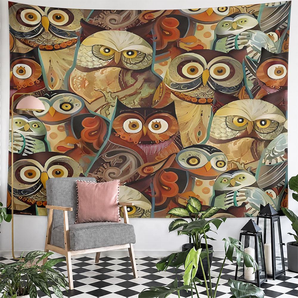 Colorful Owl Pattern Tapestry Design Pattern Wall Hanging Tapestry Decorative Tapestry Home Decor for Bedroom and Living Room