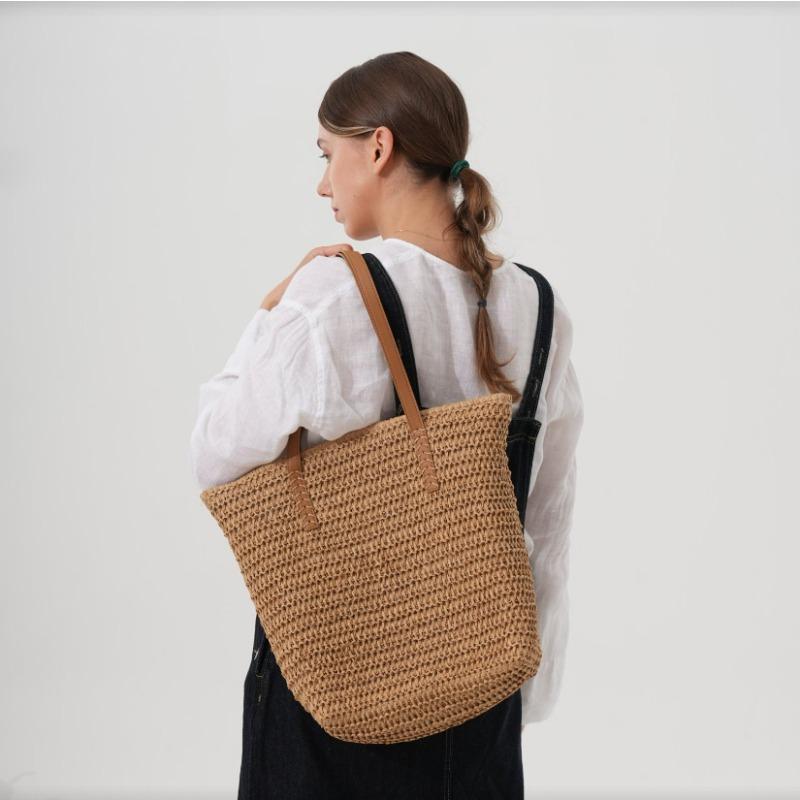 Simple One-shoulder Straw Woven Bag New Woven Bag Women's Large-capacity Tote Bag Versatile Straw Bag Resort Wind Beach Bag