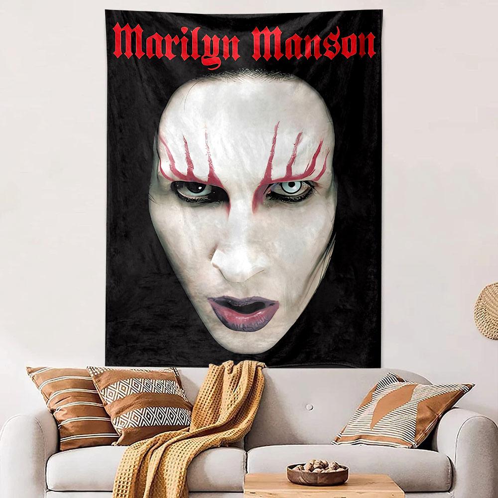 White face with red streaks around eyes and intense black-and-white details. Patterned tapestry for bedroom and living room home decor