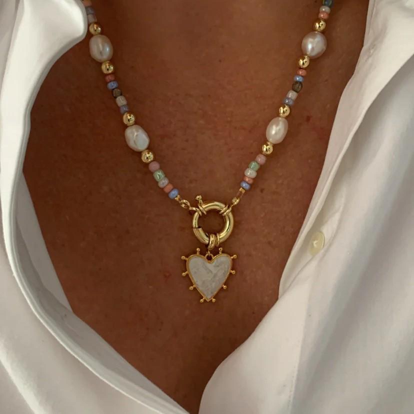 Love Peach Heart Beaded Pendant Necklace Baroque Freshwater Pearl High Color Retention