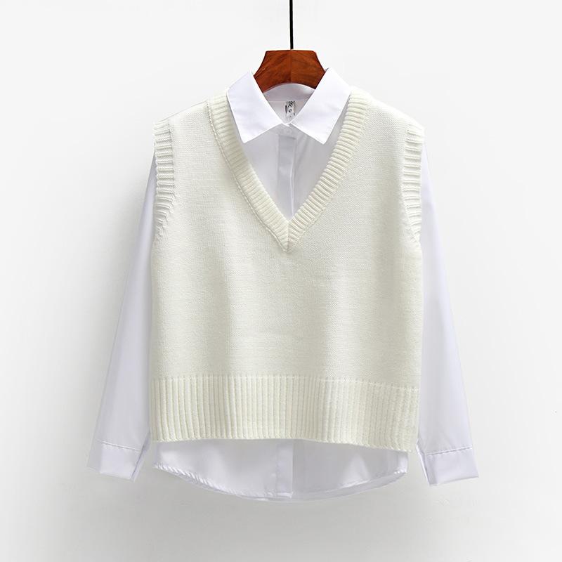 V-neck Sweater Vest Short Loose Vest Women's Knitted Vest