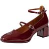 Fashion Comemore 2025 Wiosna Kobiety Wysokie Obcasy Klamra Retro Gruby Obcas Lakierowane Skórzane Buty Czółenka Mary Jane Buty Damskie Sandały na Obcasie