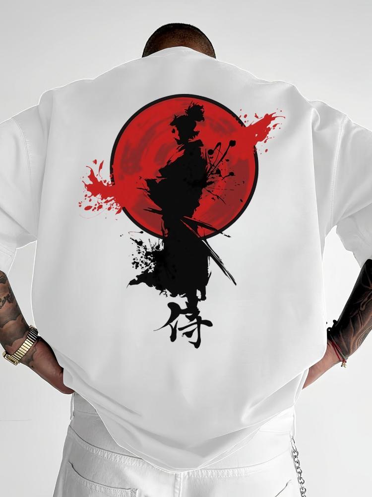 with Japanese Samurai pattern design 100 cotton Oneck short sleeve summer casual mens printed Tshirt S