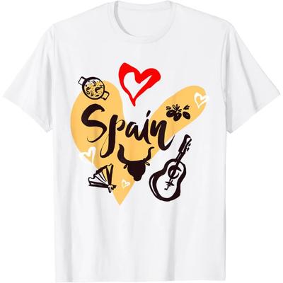 Miluji Španělsko, Cool Španělsko Doodles Ilustrace Grafický Design Tričko Unisex Letní Streetwear Topy Tištěné Grafické Tričko
