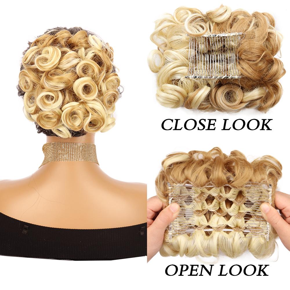 

MISS WIG Синтетичні короткі безладні кучеряві нарощені волосся Гребінці для нарощеного волосся, які легко розтягуються, Гумка для нарощування волосся Шиньйон Лоток Кінський хвіст Шиньони 30cm