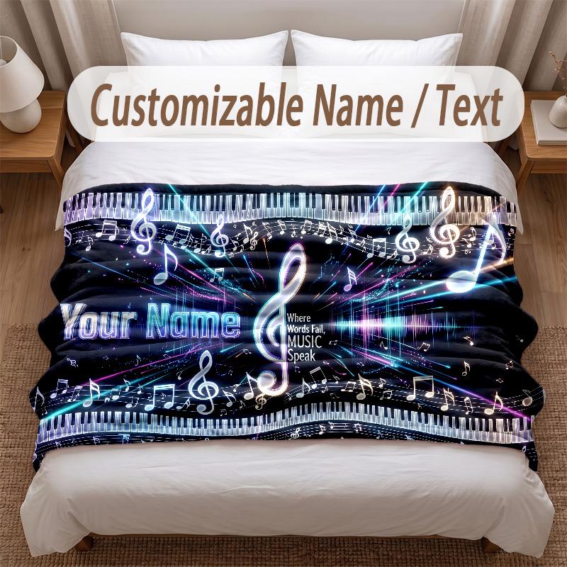 Music General Theme Soft Blanket Personalized Custom Name Text Print Warm Blanket Home Sofa Bedroom Decor