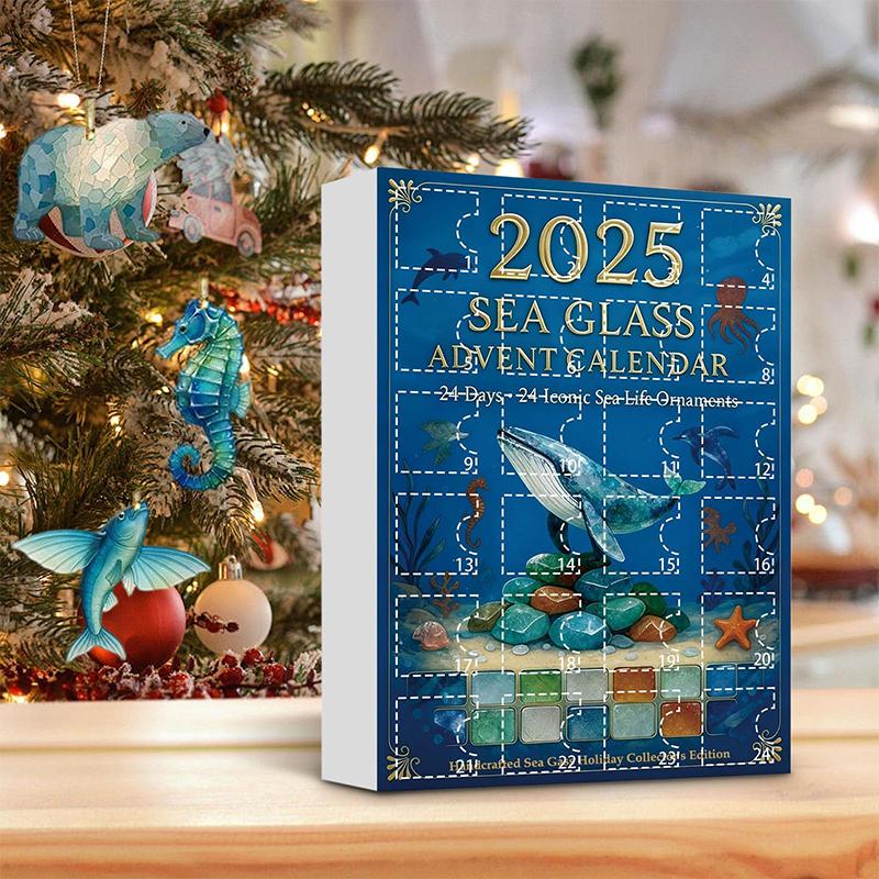 Sea Glass Marine Life Advent Calendar, Sea Glass Christmas Tree Advent Calendar, 24 Unique Ocean Themed Handcrafted Ornaments