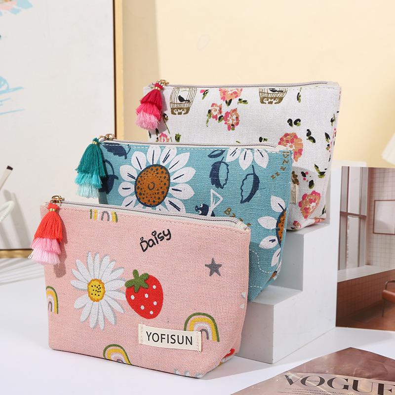 Women's Large-Capacity Tassel Print Makeup & Toiletry Bag with Coin Purse