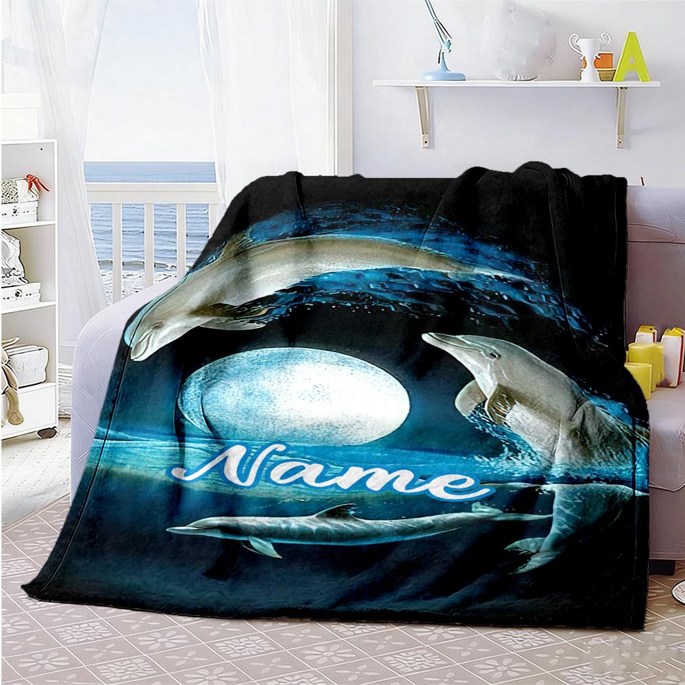 Dolphin Moon Customize Your Name Blanket Cozy Personalized Blanket Soft & Cozy for Livingroom Office Chair Picnics Couch Four Seasons Universal