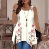 Women's Fashionable Casual Sports Double-ring Vest, Large-sized Tank Vest with Flower Printed Patterns, Irregular Hem, Elegant and Simple