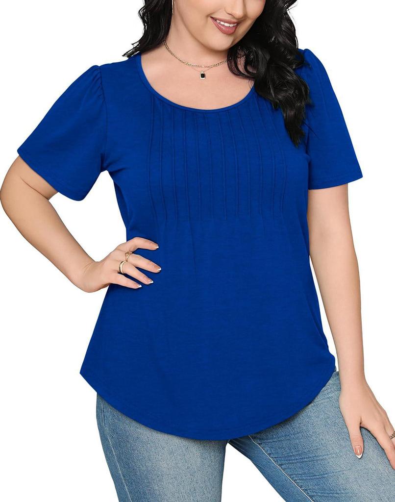 Pleated Round Neck Short Sleeve Women's T-Shirt - New 2024 European & American Style