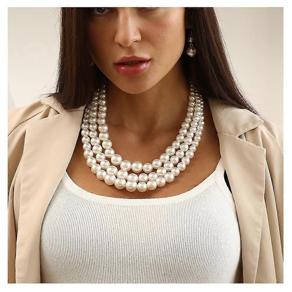 Pearl Fashion Exaggerated Women's Beaded Collarbone Multi-Layered Necklace-black