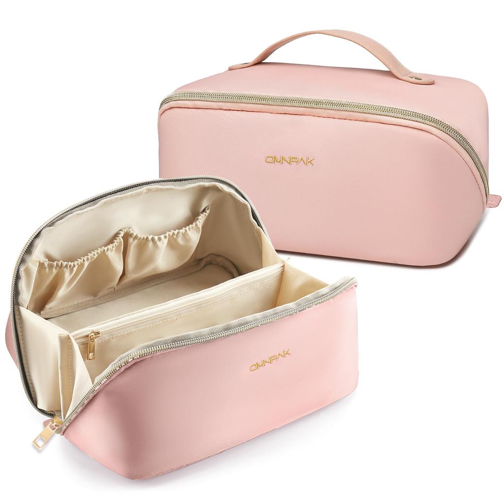 Omnpak Pink Cosmetic Large Lightweight Full with Freestanding Makes a Great Gift Pouch, Capacity, Water-Repellent, (125g), Two-Way Zipper, 180°