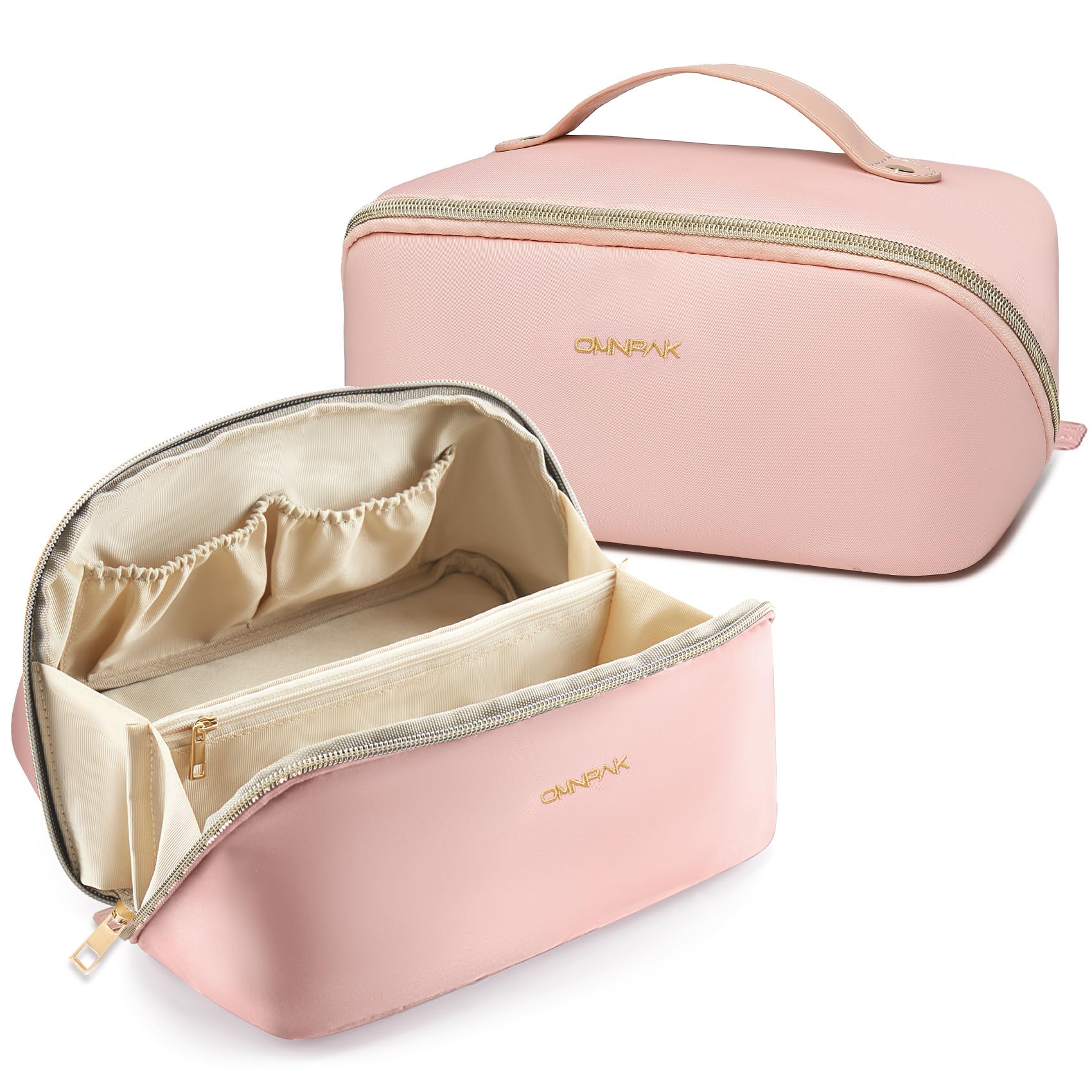 

Omnpak Розовый Косметический Большой Легкий Полный с Самостоящим Стоящим Отличный Подарочный Мешочек, Вместимость, Водоотталкивающий, (125г), Двусторонняя молния, 180° розовый